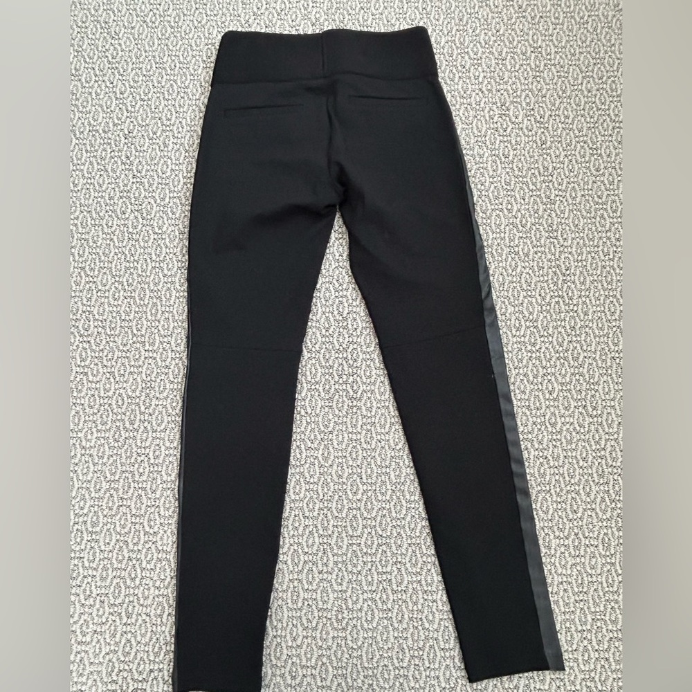 BLACK STRETCH LEGGINGS w/ VEGAN LEATHER 1” SIDE INSERT - Picture 2 of 5
